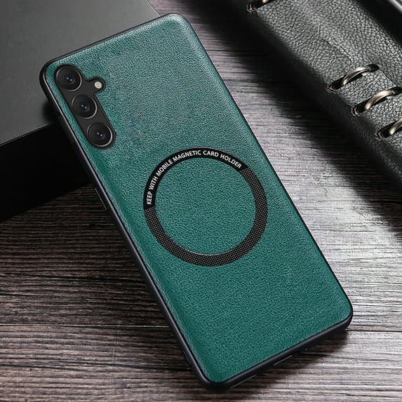 SaniMore Case for Samsung Galaxy A24 6.5" 2023 Release, Wear-resistant PU Leather Rugged PC Backplane Wireless Charging Slim Lightweight Anti-drop Shockproof Magnetic Case for Galaxy A24, Green