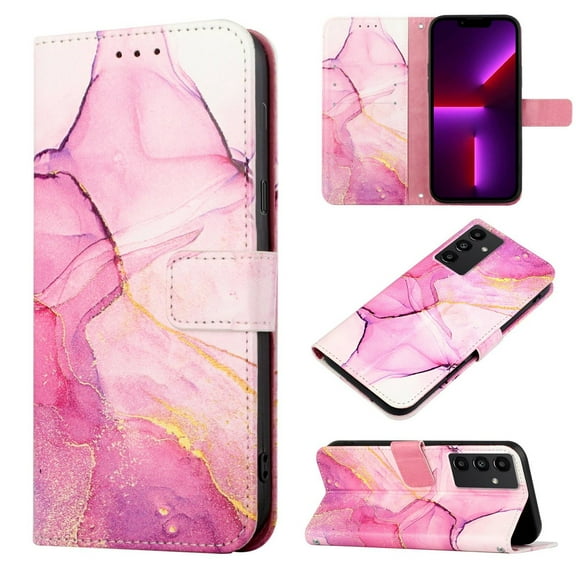 SaniMore Case for Samsung Galaxy A24, PU Leather Case Luxury Marble Wireless Charigng Hand Rope Fashion Folding Case for Girls Women For Samsung Galaxy A24, Rosegold