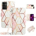 thumbnail image 1 of SaniMore Case for Samsung Galaxy A25 6.5" 2021, PU Leather Case Luxury Marble Pattern Flip Kickstand Magnetic Clasp Cash Pocket Crossbody Lanyard Fashion Case for Girls Women, Pink/White, 1 of 7