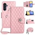 thumbnail image 1 of SaniMore Case for Samsung Galaxy A25, PU Leather 3D Lattice Stylish for Girls Crossbody Lanyard Flip Kickstand Card Slots Cash Pocket Magnetic Clasp Full Protective Shockproof Wallet Shell, Pink, 1 of 9