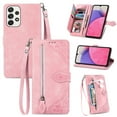 thumbnail image 1 of SaniMore Case for Samsung Galaxy A33 5G 6.5" 2022, PU Leather Zipper Wallet Detachable Lanyard Retro Embossed Flower Crad Slots Flip Kickstand Full Body Protective Drop-proof Case, Pink, 1 of 15