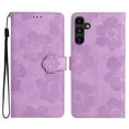 thumbnail image 1 of SaniMore Case for Samsung Galaxy A34 5G 6.6" 2023, [Card Slots + Cash Pocket + Removeable Wrist Strap] PU Leather Embossed Flower Flip Kickstand 360° All-around Protective Wallet Shell, Purple, 1 of 11