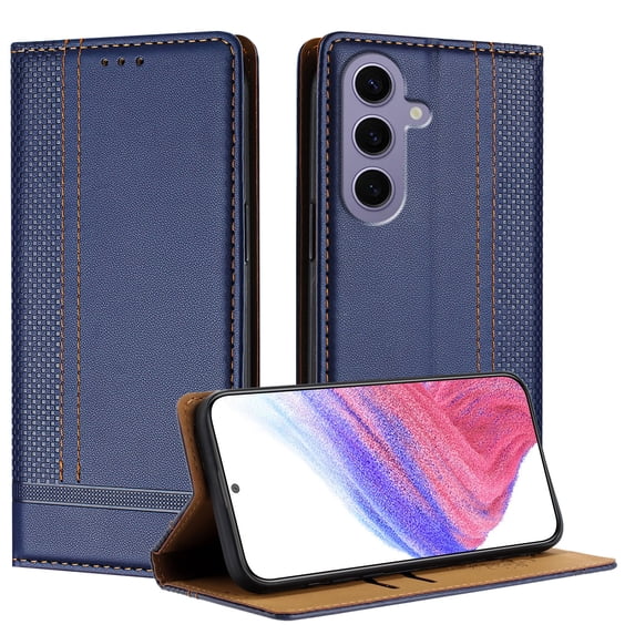SaniMore Case for Samsung Galaxy A35, Wear-resistant PU Leather Retro Durable TPU Shell Flip Folio Stand, Full Body Protection Magnetic Clasp Business Shell, Blue