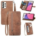 thumbnail image 1 of SaniMore Case for Samsung Galaxy A54 5G 2023, PU Leather Zipper Wallet Detachable Lanyard Retro Embossed Flower Crad Slots Flip Kickstand Full Body Protective Drop-proof Case for Galaxy A54 5G, Brown, 1 of 8