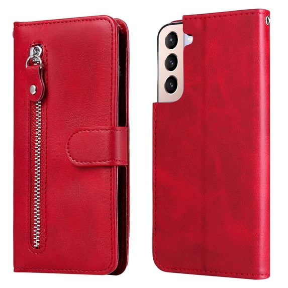 SaniMore Case for Samsung Galaxy A54 5G 2023, Zipper Wallet Pocket Caed Slots Retro PU Leather Shockproof Drop-proof Flip Kickstand All-around Protective Shell For Samsung Galaxy A54 5G, Red