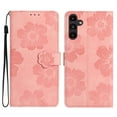 thumbnail image 1 of SaniMore Case for Samsung Galaxy A54 5G 6.4" 2023, [Card Slots + Cash Pocket + Removeable Wrist Strap] PU Leather Embossed Flower Flip Kickstand 360° All-around Protective Wallet Shell, Pink, 1 of 9