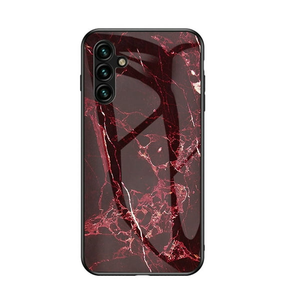 SaniMore Case for Samsung Galaxy A54 5G 6.4" 2023, Transparent Glass & TPU Bumpers 3-Layer Shock Absorbing Lightweight Marble Glass Full Body Protective Shell for Samsung A54 5G, Red