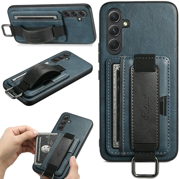 SaniMore Case for Samsung Galaxy A54 5G 6.4" 2023, Wristlet & Card Slot PU Leather Skin Wear-resistant Shockproof Anti-drop Metal Ring Business Shell for Samsung Galaxy A54 5G 6.4" 2023, Blue