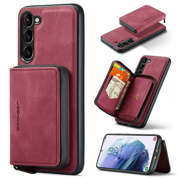 SaniMore Case for Samsung Galaxy A54 5G 6.6" 2023, PU Leather Case Detachable Magnetic Zipper Wallet Card Slots Kickstand Wireless Charging Anti-drop Shockproof 360° Protection Cover, Red