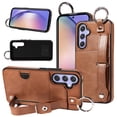 thumbnail image 1 of SaniMore Case for Samsung Galaxy A55, PU Leather Durable [Back Card Slots] Wristlet Kickstand Buckle Protective Bumper Cover Shockproof Anti-fall/Anti-scratch for Ladies, Brown, 1 of 10