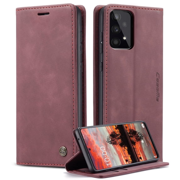 SaniMore Case for Samsung Galaxy A73 5G 6.7" 2022, Premium PU Leather Magnetic Cover Card Slots Cash Pocket Flip Kickstand Shockproof TPU Shell Full Protective Business Retro Case, Winered