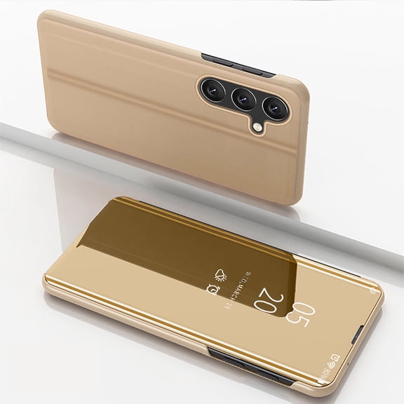 SaniMore Case for Samsung Galaxy Note 20, PU Leather Flip Kickstand Cover & Plating Mirror Stylish Anti-scratch Shockproof All-inclusive Full-body Protective Luxury Shell, Gold