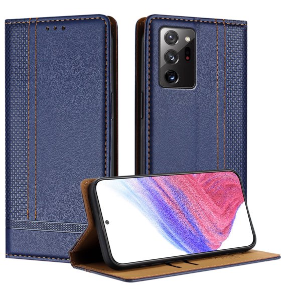 SaniMore Case for Samsung Galaxy Note20 Ultra, Wear-resistant PU Leather Retro Durable TPU Shell Flip Folio Stand, Full Body Protection Magnetic Clasp Business Shell, Blue