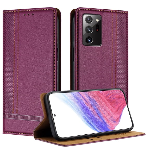 SaniMore Case for Samsung Galaxy Note20 Ultra, Wear-resistant PU Leather Retro Durable TPU Shell Flip Folio Stand, Full Body Protection Magnetic Clasp Business Shell, Purple