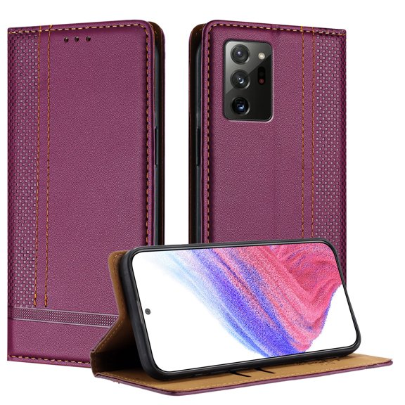 SaniMore Case for Samsung Galaxy Note20, Wear-resistant PU Leather Retro Durable TPU Shell Flip Folio Stand, Full Body Protection Magnetic Clasp Business Shell, Purple