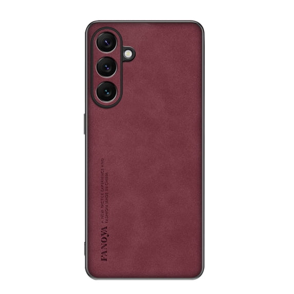 SaniMore Case for Samsung Galaxy S21 FE (2021), Luxury PU Leather Lens Protection Metal Hidden Bracket Slim Lightweight Shockproof Anti-fall Bumper Drop Resistant Shell for Samsung S21 FE - Winered