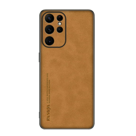 SaniMore Case for Samsung Galaxy S21 Ultra (2021), Luxury PU Leather Lens Protection Metal Hidden Bracket Slim Lightweight Shockproof Anti-fall Bumper Drop Resistant Shell for S21 Ultra - Brown