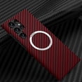 thumbnail image 1 of SaniMore Case for Samsung Galaxy S21 Ultra 6.8" 2021, Carbon Fibre Texture Shockproof Anti-drop Anti-fingerprint Lens All-inclusive Heavy Duty Protective Wireless Charging Magnetic Case, Red, 1 of 7