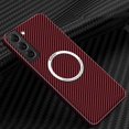 thumbnail image 1 of SaniMore Case for Samsung Galaxy S22 6.1" 2022, Carbon Fibre Texture Shockproof Anti-drop Anti-fingerprint Lens All-inclusive Heavy Duty Protective Wireless Charging Magnetic Case, Red, 1 of 7