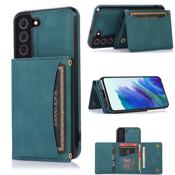 SaniMore Case for Samsung Galaxy S22 Plus 6.6" 2022, [Flip Wallet with Card Slots] [Kickstand] [Shockproof & Anti-fall] Wear-resistant Tetro PU Leather Rugged Cover For Samsung Galaxy S22 Plus,Blue