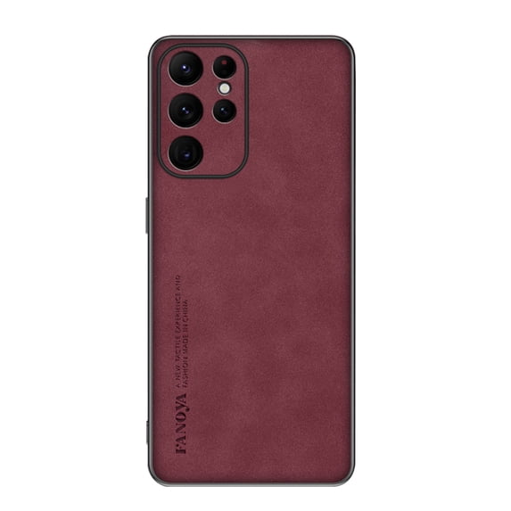 SaniMore Case for Samsung Galaxy S22 Ultra (2022), Luxury PU Leather Lens Protection Metal Hidden Bracket Slim Lightweight Shockproof Anti-fall Bumper Drop Resistant Shell for S22 Ultra - Winered