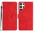 thumbnail image 1 of SaniMore Case for Samsung Galaxy S22 Ultra 6.8" 2022, [Card Slots + Cash Pocket] Removeable Wrist Strap PU Leather Embossed Butterfly Flip Kickstand Magnetic Clasp Full Body Protective Shell, Red, 1 of 10