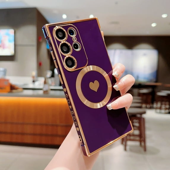 SaniMore Case for Samsung Galaxy S22 Ultra 6.8" 2022, Cute Luxury Soft Plating Bumper Shockproof TPU Thin Lightweight Magnetic Shell Wireless Charging Girly Anti-drop Shell for S22 Ultra, Darkpurple