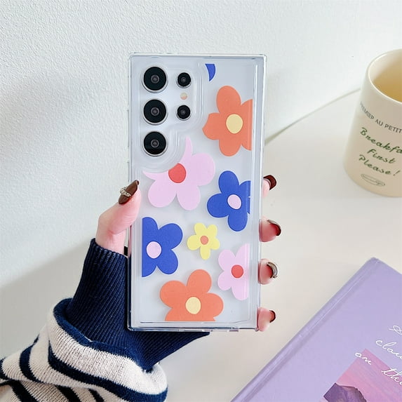 SaniMore Case for Samsung Galaxy S22 Ultra (6.8" 2022), Little Fresh Flower Backplane Transparent Anti-yellow for Girls Women Slim Fit Lightweight Shockproof Anti-fall Shell, F-Colorful Flower