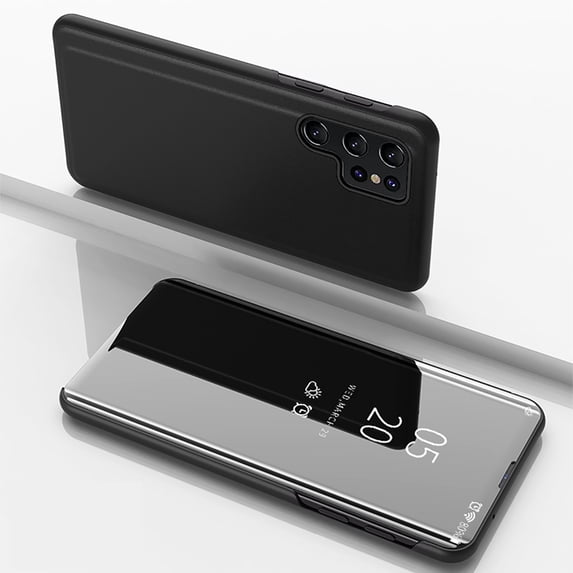 SaniMore Case for Samsung Galaxy S22 Ultra 6.8" 2022, PU Leather Flip Kickstand Cover & Plating Mirror Stylish Anti-scratch Shockproof All-inclusive Full-body Protective Luxury Shell, Black