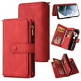 thumbnail image 1 of SaniMore Case for Samsung Galaxy S22 Ultra 6.8", PU Leather Zipper Wallet + Card Holder + Detachable Wrist Strap Kickstand Magnetic Clasp 360°Full Protective Shockproof Anti-drop Business Case, Red, 1 of 13