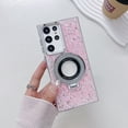 thumbnail image 1 of SaniMore Case for Samsung Galaxy S22 Ultra, Gradient Glitter Bling Backplane Magnetic Rotating Ring Stand Lens Protection Electroplated Anti-shock Anti-scratch for Girls Women, Pink, 1 of 12