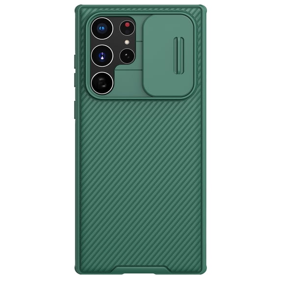 SaniMore Case for Samsung Galaxy S22 Ultra, Soft TPU & Solid PC Cover Built-in Silde Camera Proction Classic Texture Shockproof Protective Shell for Samsung S22 Ultra, Green