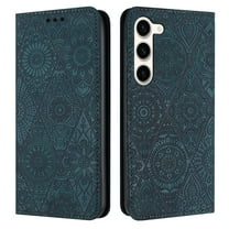 SaniMore Case for Samsung Galaxy S23 6.1" 2023, [Card Slots   Cash Pocket   Removeable Wrist Strap] PU Leather Embossed Totem Girly Kickstand 360° All-around Protective Wallet Shell, Blue