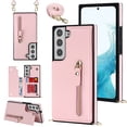 thumbnail image 1 of SaniMore Case for Samsung Galaxy S23 6.1" 2023 with Card Slots, PU Leather Zipper Wallet Crossbody Lanyard Flip Kickstand Full-body Protective Retro Shockproof Cover for Girls Women, Pink, 1 of 9