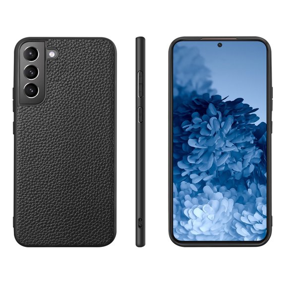 SaniMore Case for Samsung Galaxy S23 6.1" 2023, Lychee PU Leather Skin & Rugged PC Back Cover Len Frame Ultra-thin Lightweight Anti-fall Shockproof Protective Cover For Samsung Galaxy S23,Black