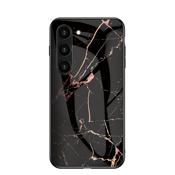 SaniMore Case for Samsung Galaxy S23 6.1" 2023, Transparent Glass & TPU Bumpers 3-Layer Shock Absorbing Lightweight Marble Glass Full Body Protective Shell for Samsung S23, Gold+Black