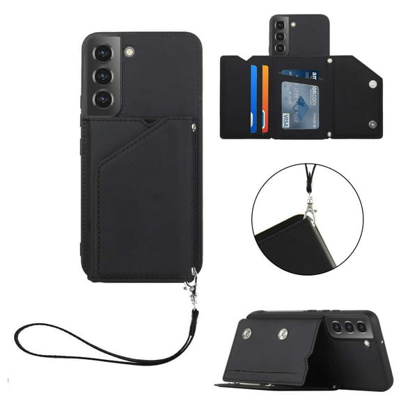 SaniMore Case for Samsung Galaxy S23 FE 6.4" 2023 with Detachable Wrist Strap, [Flip Wallet & Card Slots & Flip Kickstand] PU Leather Wear-resistant Shockproof Anti-fall Luxury Cover, Black