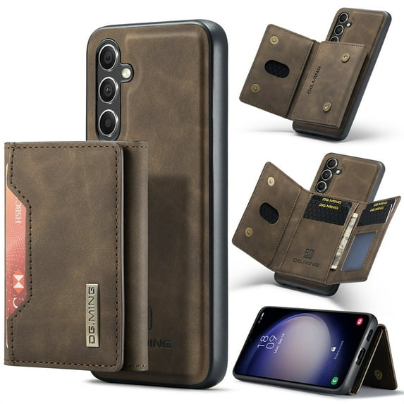 SaniMore Case for Samsung Galaxy S23 FE 6.4" 2023, Retro PU Leather Case Soft TPU Inner Detachable Magnetic Folding Card Pocket Flip Kickstand Anti-drop Shockproof Protectiive Cove, Coffee
