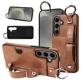 thumbnail image 1 of SaniMore Case for Samsung Galaxy S23 FE, PU Leather Durable [Back Card Slots] Wristlet Kickstand Buckle Protective Bumper Cover Shockproof Anti-fall/Anti-scratch for Ladies, Brown, 1 of 10
