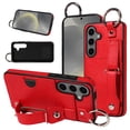 thumbnail image 1 of SaniMore Case for Samsung Galaxy S23 FE, PU Leather Durable [Back Card Slots] Wristlet Kickstand Buckle Protective Bumper Cover Shockproof Anti-fall/Anti-scratch for Ladies, Red, 1 of 10