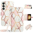 thumbnail image 1 of SaniMore Case for Samsung Galaxy S23 FE, PU Leather Case Luxury Marble Pattern Flip Kickstand Magnetic Clasp Cash Pocket Crossbody Lanyard Fashion Case for Girls Women For Galaxy S23 FE, Pink/White, 1 of 10