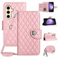 thumbnail image 1 of SaniMore Case for Samsung Galaxy S23, PU Leather 3D Lattice Stylish for Girls Crossbody Lanyard Flip Kickstand Card Slots Cash Pocket Magnetic Clasp Full Protective Shockproof Wallet Shell, Pink, 1 of 9