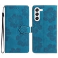 thumbnail image 1 of SaniMore Case for Samsung Galaxy S23 Plus 6.6" 2023, [Card Slots + Cash Pocket + Removeable Wrist Strap] PU Leather Embossed Flower Flip Kickstand 360° All-around Protective Wallet Shell, Blue, 1 of 11