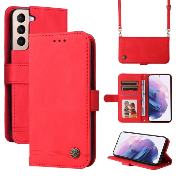 SaniMore Case for Samsung Galaxy S23 Plus 6.6" 2023, Wrist/Crossbody Strap,Retro PU Leather Anti-scratch Card Slots Cash Pocket Kickstand Shockproof Anti-drop Wallet Business Cover, Red