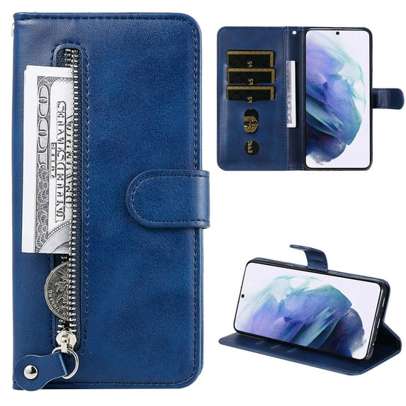 SaniMore Case for Samsung Galaxy S23 Plus 6.6" 2023, Zipper Wallet Pocket Caed Slots Retro PU Leather Shockproof Drop-proof Flip Kickstand All-around Protective Shell for Galaxy S23 Plus, Blue