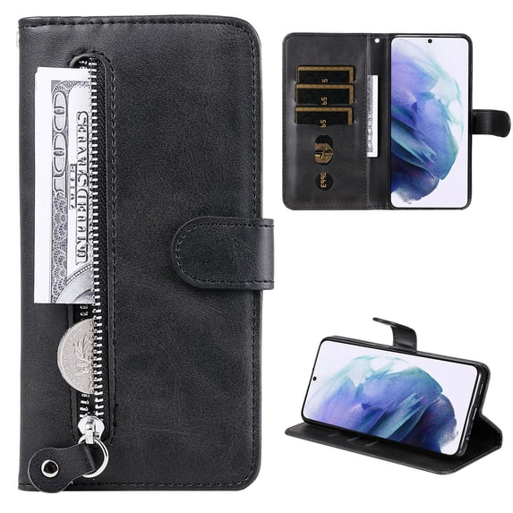 SaniMore Case for Samsung Galaxy S23 Plus 6.6" 2023, Zipper Wallet Pocket Caed Slots Retro PU Leather Shockproof Drop-proof Flip Kickstand All-around Protective Shell for Galaxy S23 Plus, Black