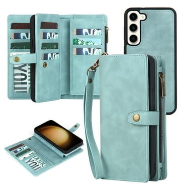SaniMore Case for Samsung Galaxy S23 Plus (6.6" 2023), Zipper Wallet RFID Blocking Card Slots Wrist Strap Magnetic Slim Case Wireless Charging PU Leather Kickstand Shockproof Anti-fall Cover, Blue