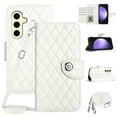 thumbnail image 1 of SaniMore Case for Samsung Galaxy S23 Plus, PU Leather 3D Lattice Stylish for Girls Crossbody Lanyard Flip Kickstand Card Slots Cash Pocket Magnetic Clasp Full Protective Shockproof Wallet Shell, White, 1 of 9
