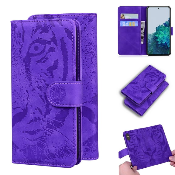 SaniMore Case for Samsung Galaxy S23 Plus Tiger Embossing Flip Wallet, [RFID Blocking] PU Leather Magnetic Clasp Cover with Card Holder & Kickstand Full Body Protective Shell, Purple