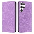 thumbnail image 1 of SaniMore Case for Samsung Galaxy S23 Ultra 6.8" 2023, [Card Slots + Cash Pocket + Removeable Wrist Strap] PU Leather Embossed Totem Girly Kickstand 360° All-around Protective Wallet Shell, Purple, 1 of 6